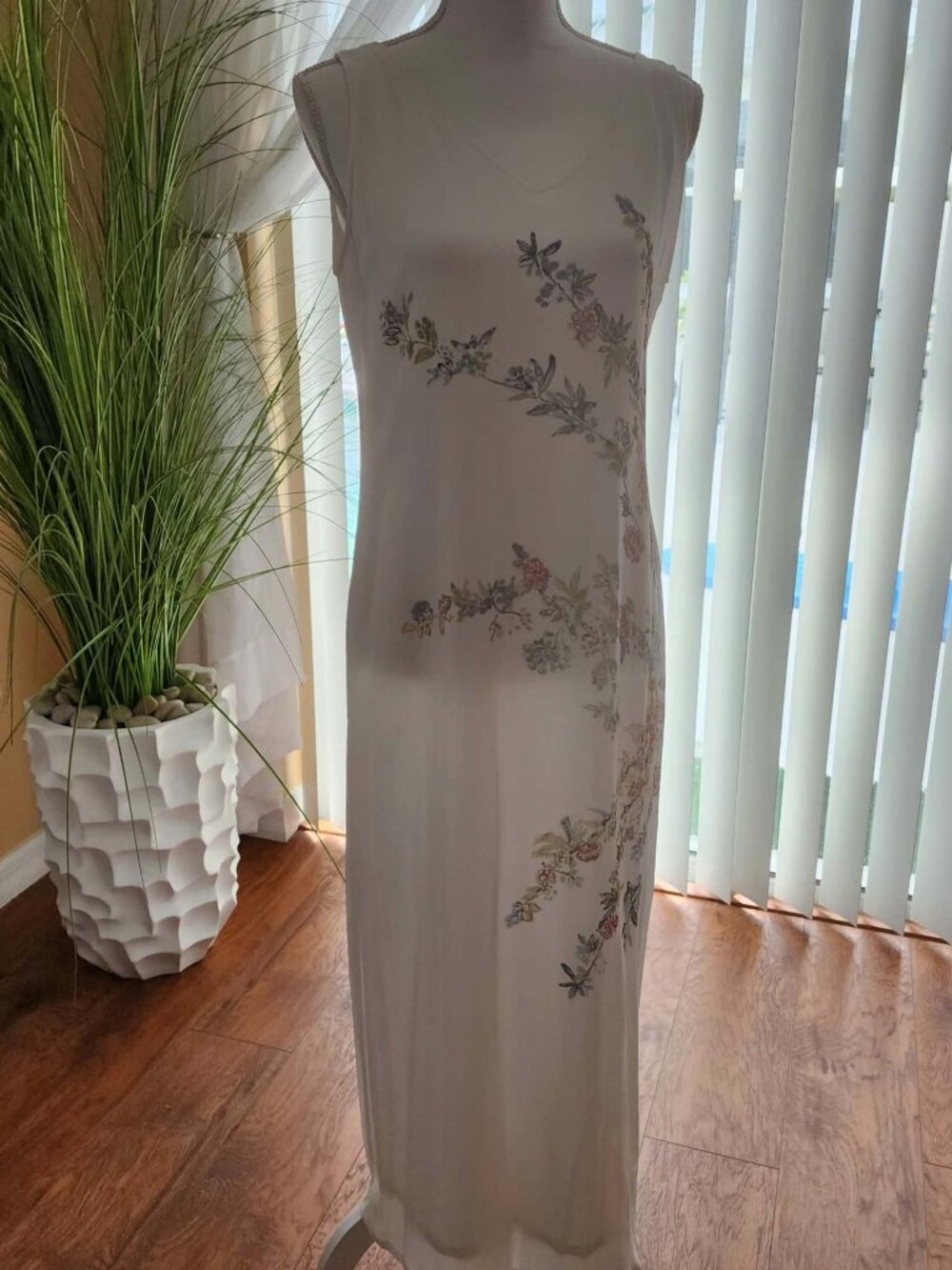 Barbara Lesser Floral Maxi Dress Set S with Silk Clutch & Scarf